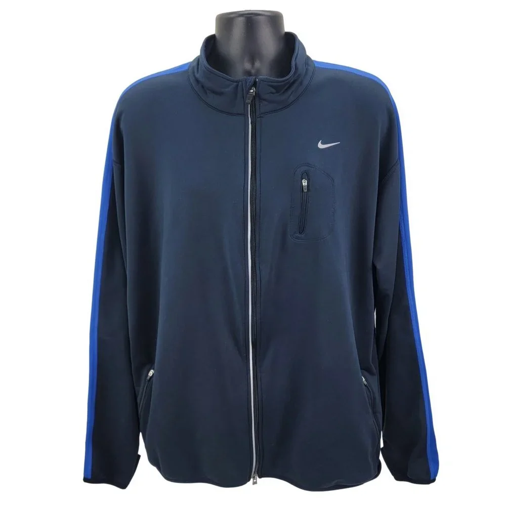 Nike Running Jacket Mens XXL Cold Weather Thermal Full Zip Thumb Holes Navy Blue